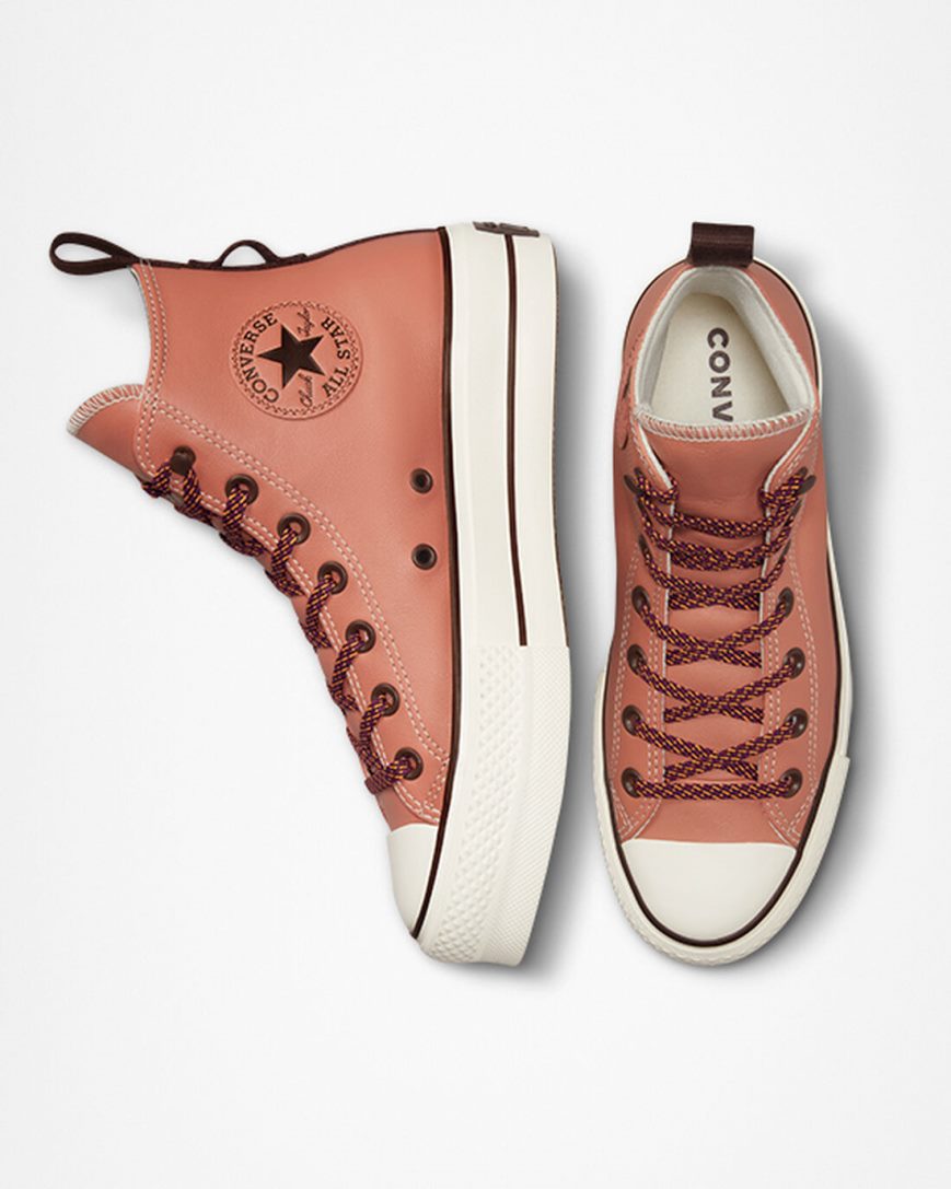 Sapatos Plataforma Converse Chuck Taylor All Star Lift Tonal Couro Cano Alto Feminino Abricó | PT O0P408T